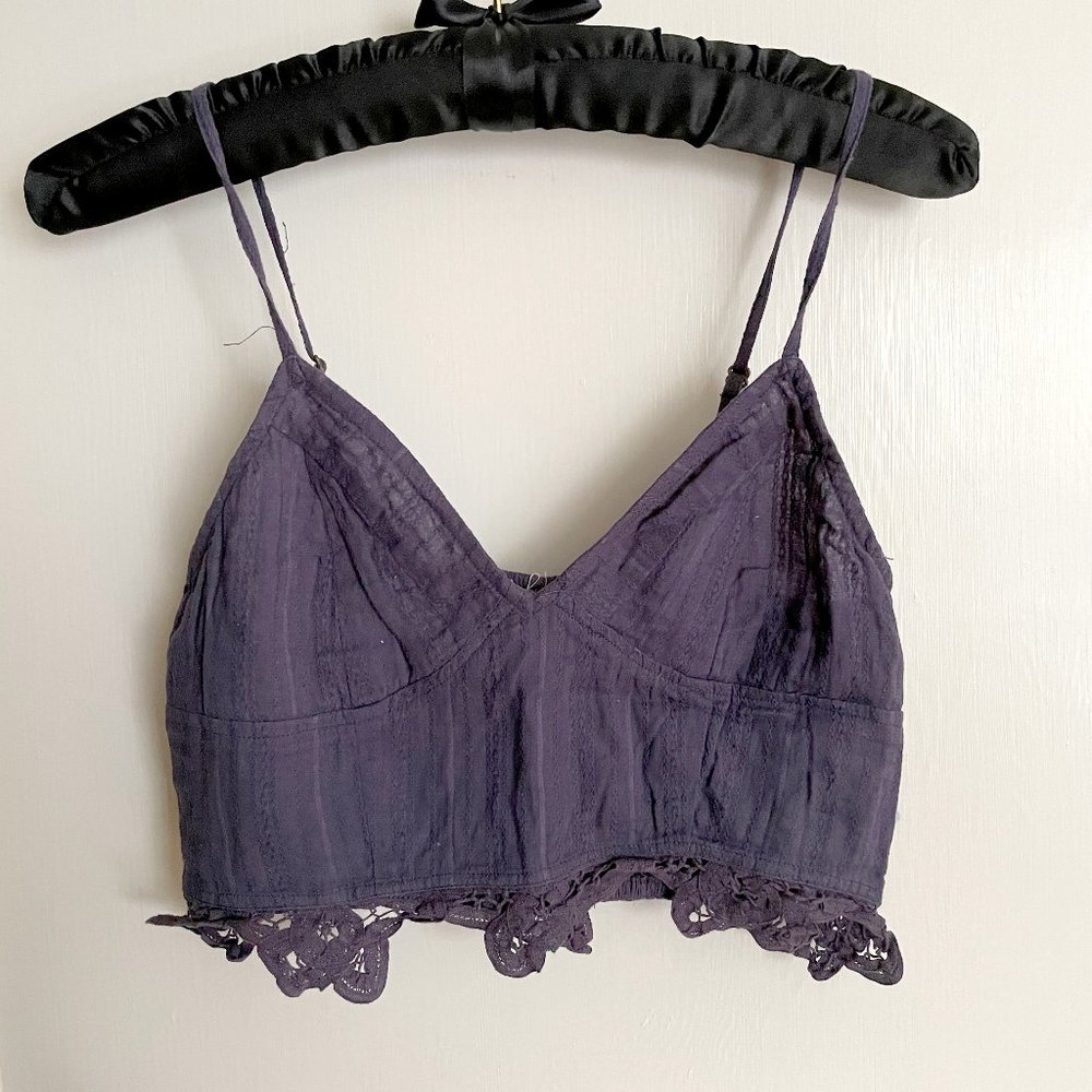 Free People FP One Cotton Bralette Crop Top with Lace Accent